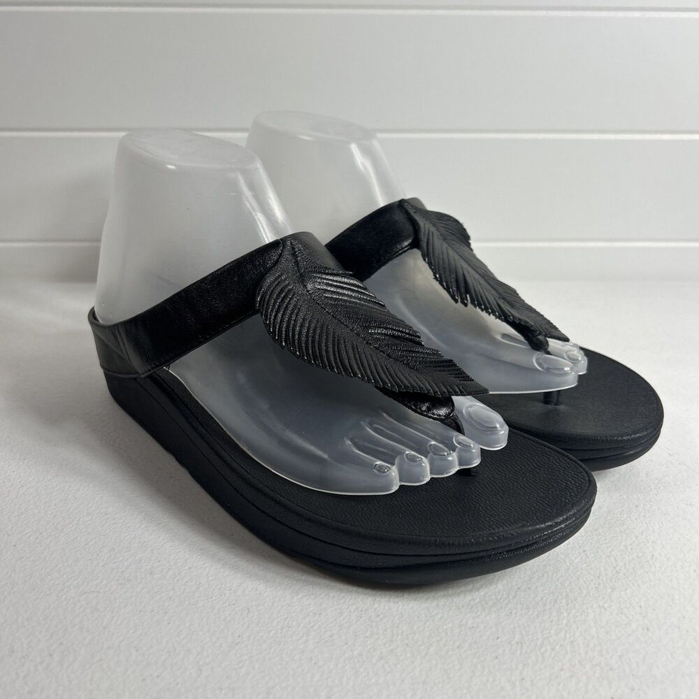 Fitflop Women’s Sandals Size 8 Black Fino Feather Thong Flip Flops Comfort